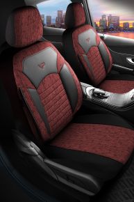 Juego de fundas de asiento Benelux rojo-negro | Polipiel + Tela | AUDI Q5
