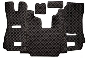 Alfombrillas de ecopiel Q para SCANIA R (01.2011-12.2016) - automático - asientos RECARO - asiento del acompañante abatible - Negro/rojo