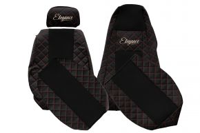 Fundas de asiento a medida ELEGANCE Q para SCANIA R (01.2005-12.2016) - reposacabezas del acompañante ajustable - negras y rojas