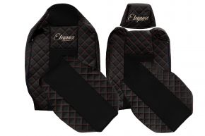 Fundas de asiento a medida ELEGANCE Q para RENAULT T (01.2014-04.2021) - reposacabezas del conductor ajustable - negras y rojas