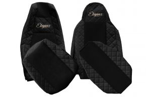 Fundas de asiento a medida ELEGANCE Q para SCANIA P NEXTGEN (desde 01.2017) - reposacabezas del conductor estrecho - negras