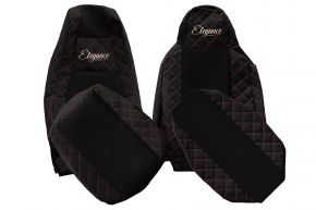 Fundas de asiento a medida ELEGANCE Q para SCANIA P NEXTGEN (desde 01.2017) - reposacabezas del conductor estrecho - negras y rojas