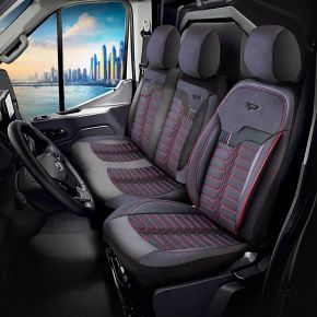 Fundas de asiento a medida Londra negro-rojo para FIAT DUCATO (1994-2023)