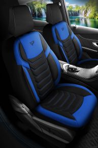 Juego de fundas de tela Manavgat en color negro y azul con costuras modernas, compatible con BMW X3