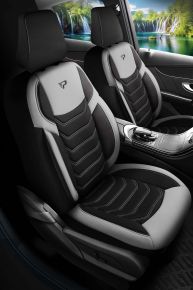 Juego de fundas de tela Manavgat en color negro y gris con costuras modernas, compatible con CHEVROLET SPARK