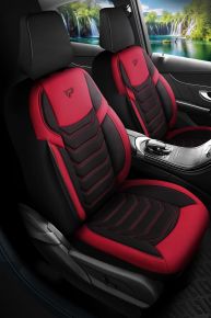 Juego de fundas de tela Manavgat en color negro y rojo con costuras modernas, compatible con BMW X3