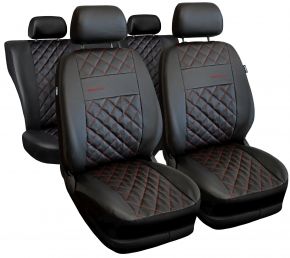 Set de fundas universales Perfect Line negras en ecopiel con costuras rojas – compatible con MAZDA CX-3