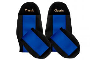 Fundas de asiento a medida CLASSIC para VOLVO FL (01.2002-12.2012) - cinturón acompañante fuera del asiento - azules