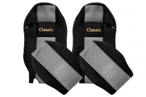 Fundas de asiento a medida CLASSIC para MERCEDES ACTROS MP 3 (01.2007-12.2010) - reposacabezas integrados - grises