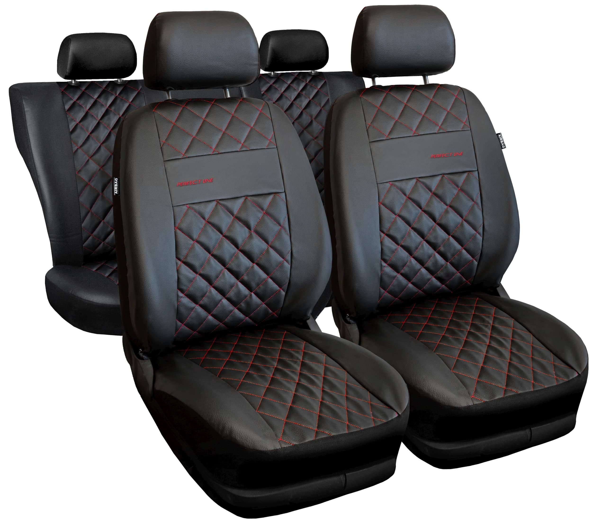 Juego de fundas de asiento universales Perfect Line negras con costuras rojas