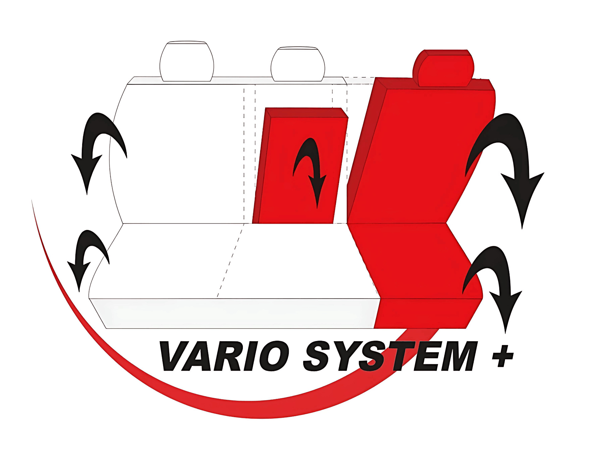 Esquema de funcionamiento del sistema Vario+ para asientos traseros divididos
