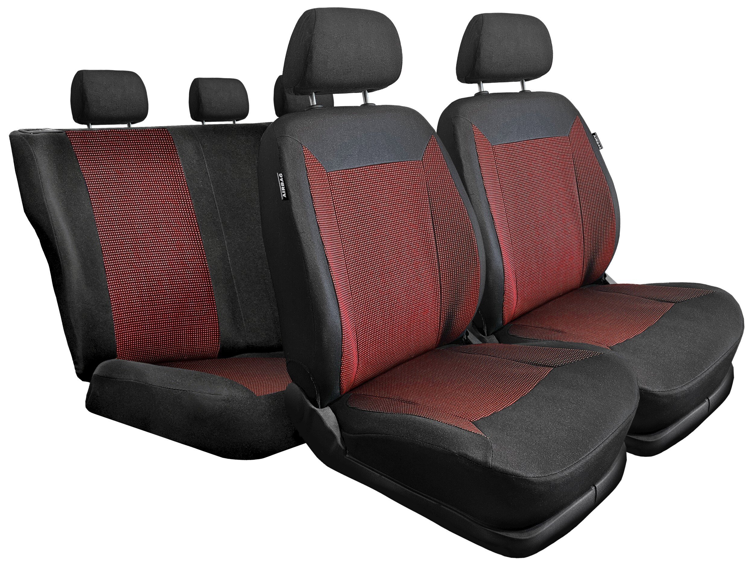 Fundas de asiento ROYAL negras y rojas en asientos delanteros y banqueta trasera