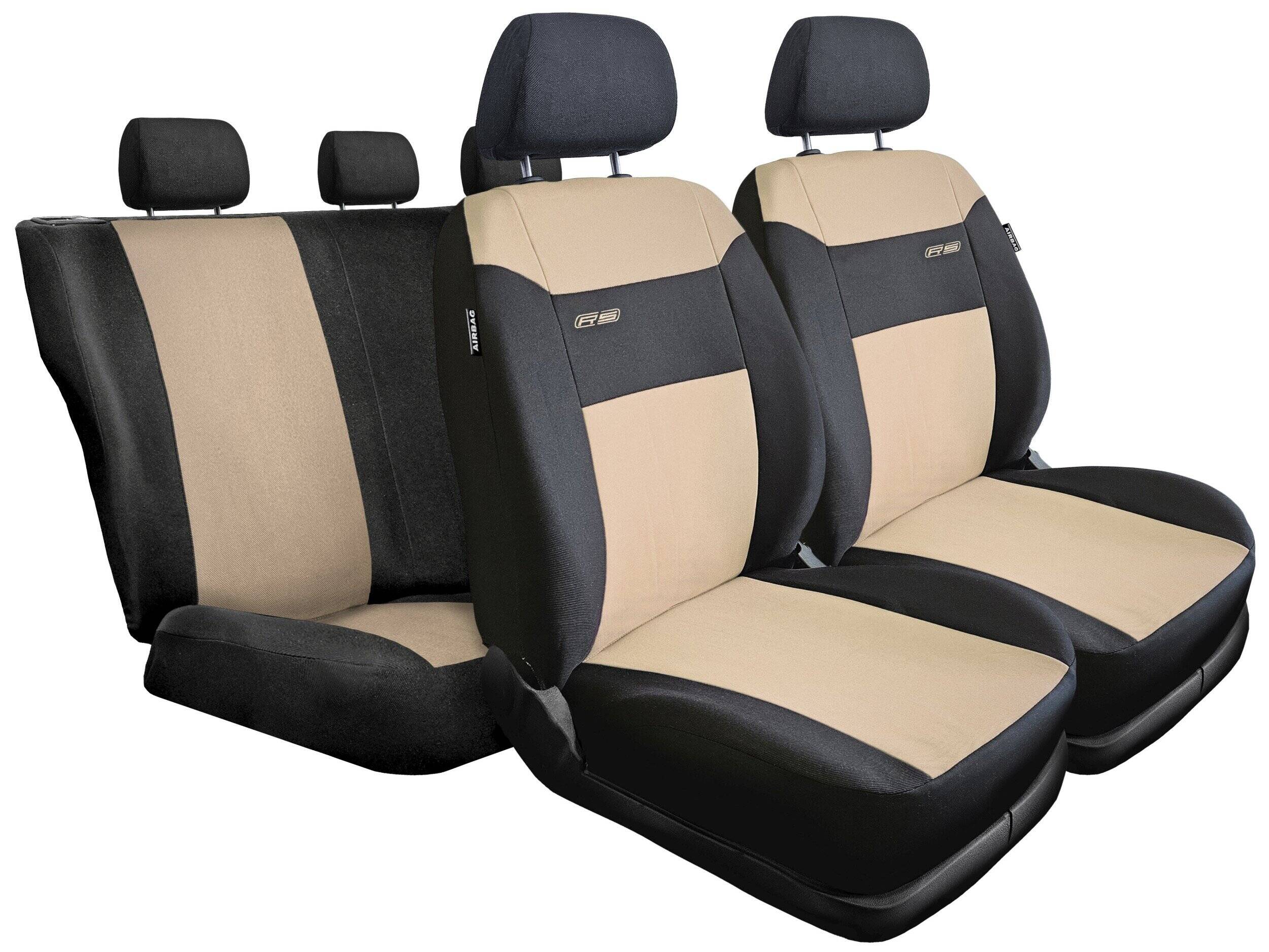 Fundas de asiento RS beige y negras en asientos delanteros y banqueta trasera