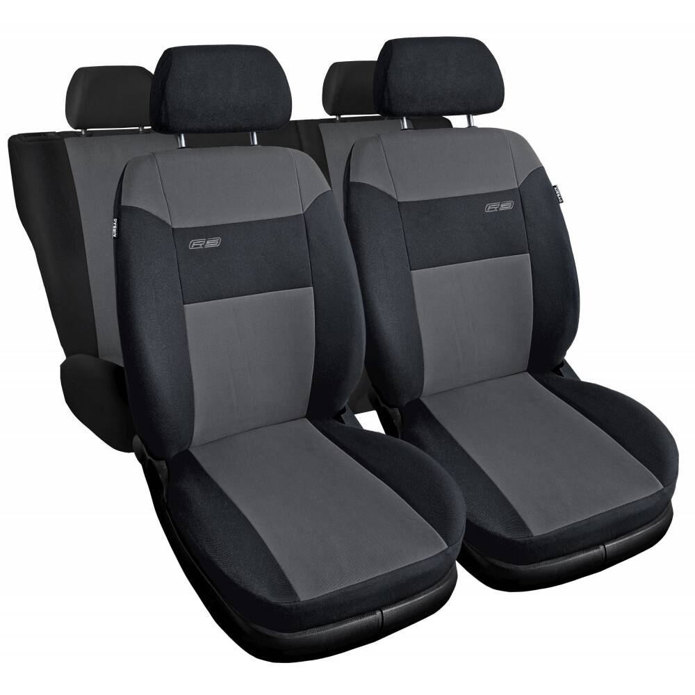 Fundas de asiento universales RS gris oscuro y negras para asientos delanteros y traseros