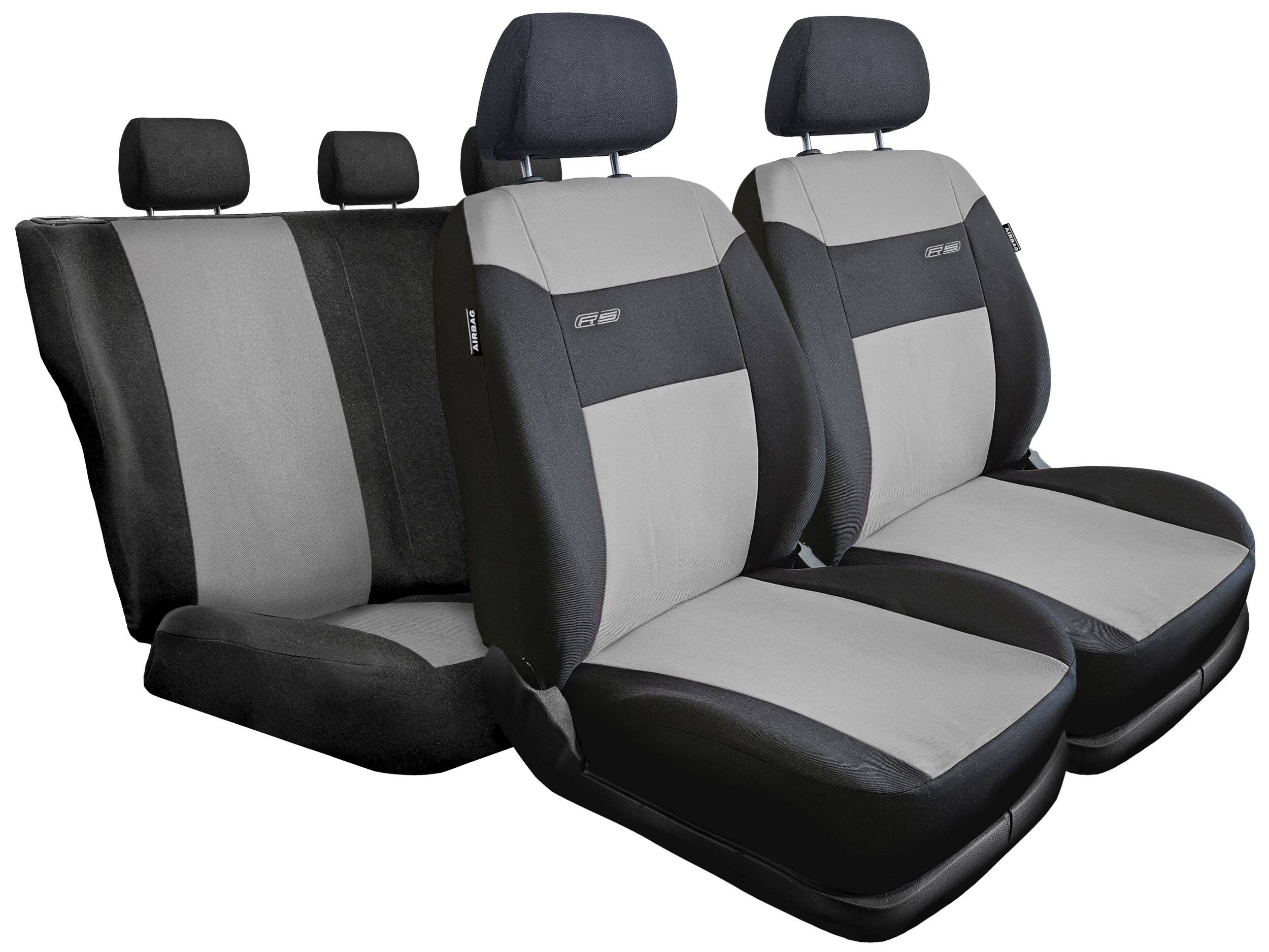 Fundas de asiento RS gris claro y negras en asientos delanteros y banqueta trasera