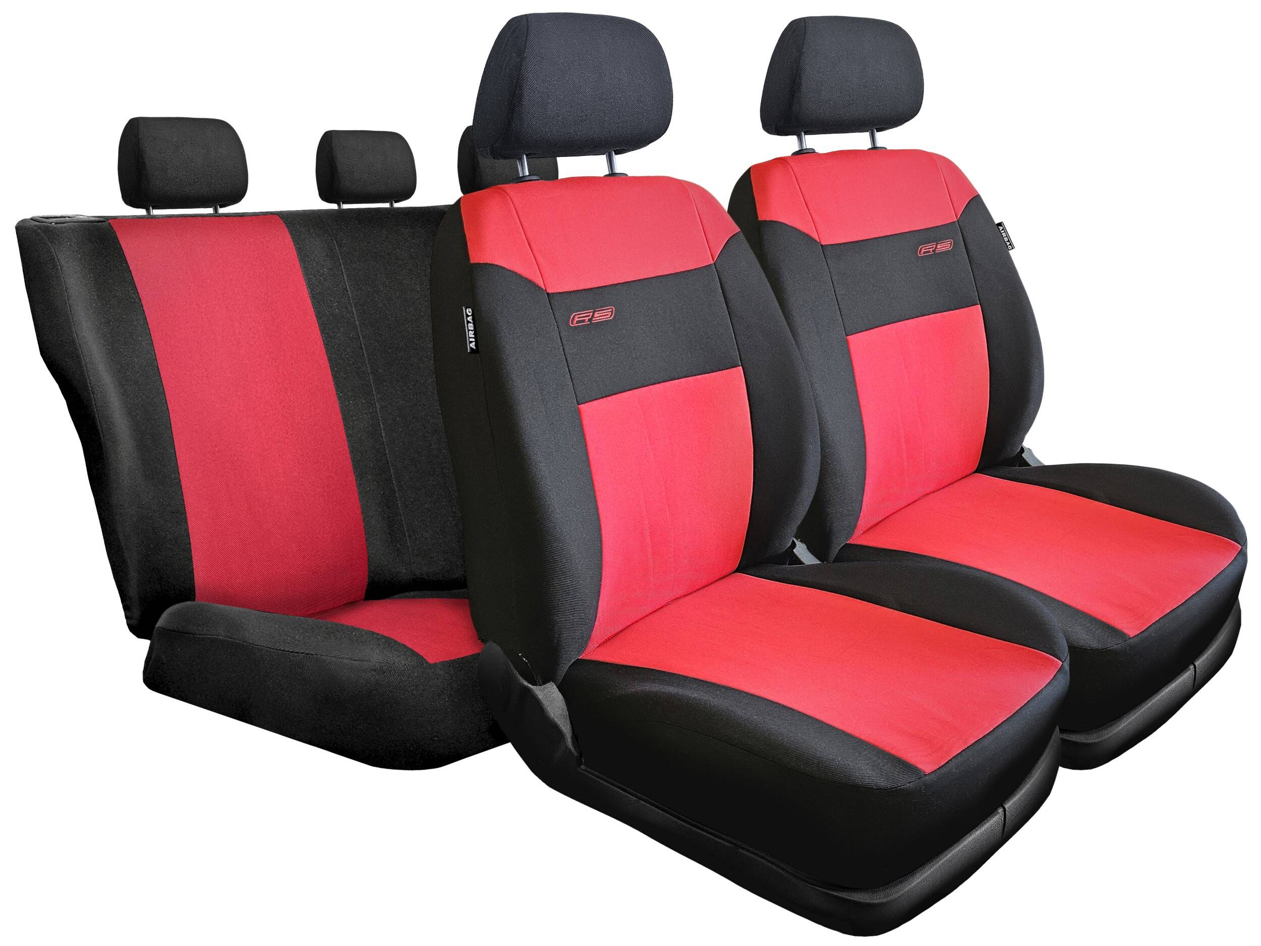 Fundas de asiento RS rojas y negras en asientos delanteros y banqueta trasera