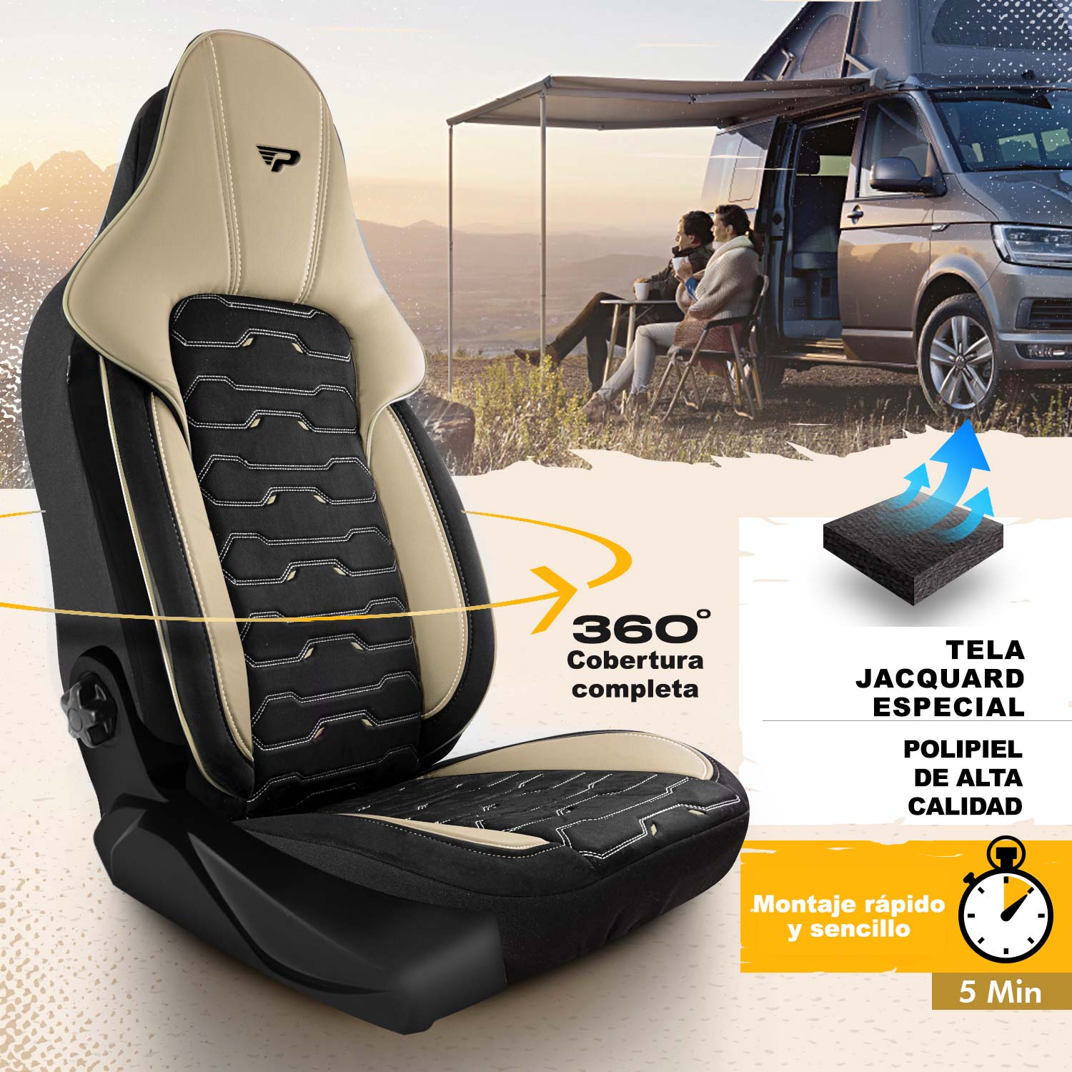 Material de las fundas de asiento Beirut - tela jacquard y polipiel
