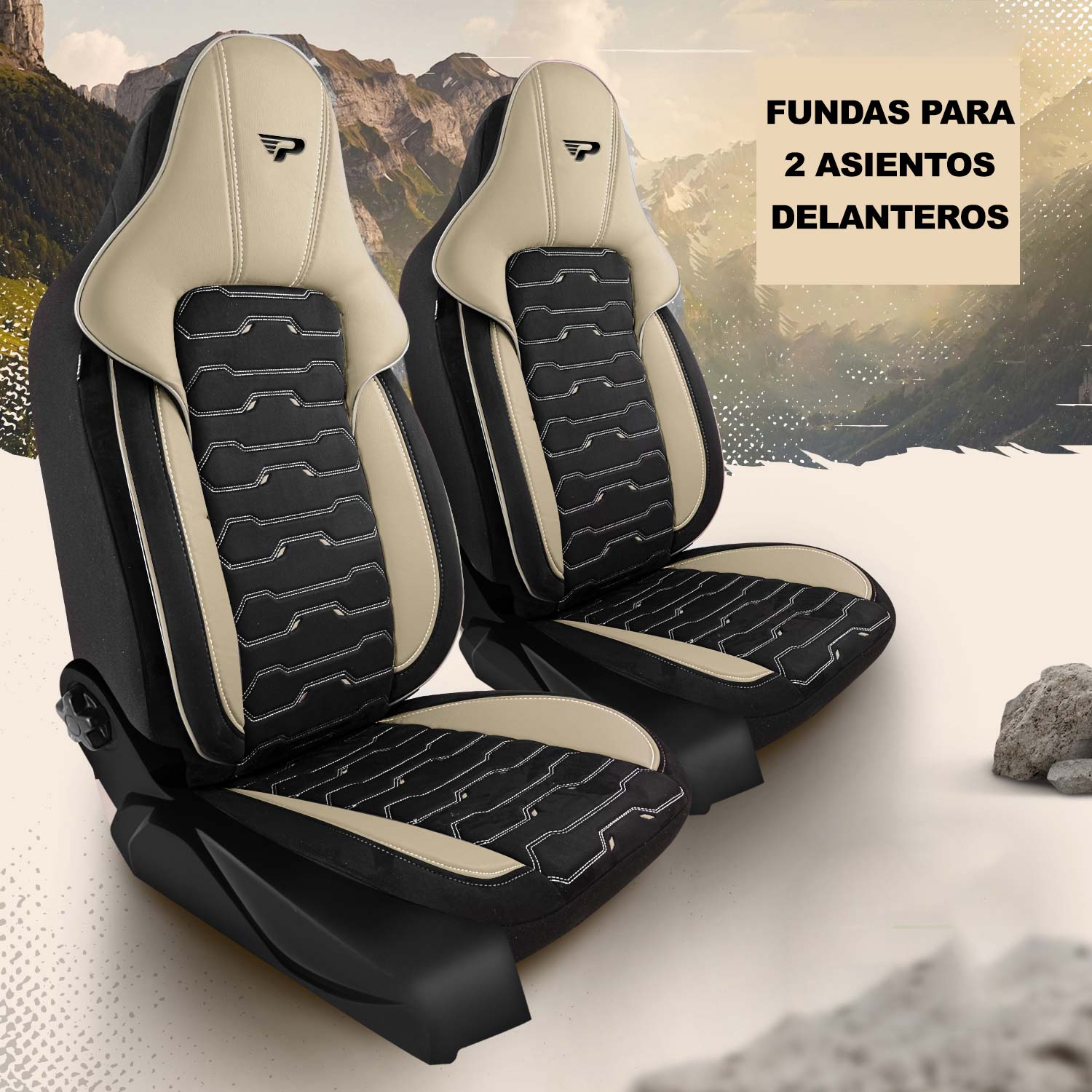 Fundas de asiento Beirut para 2 asientos delanteros en acabado negro-beige
