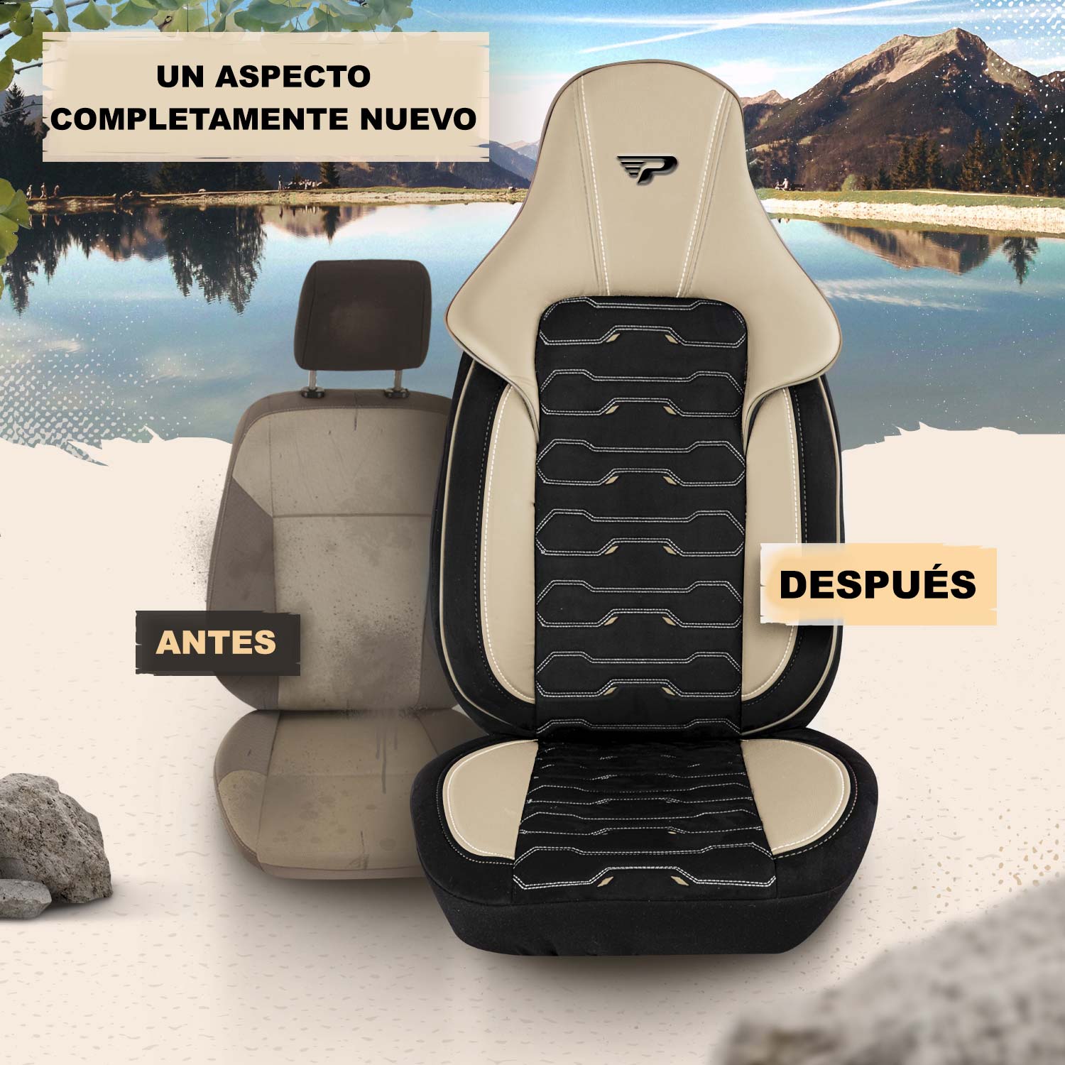 Antes y después de colocar las fundas de asiento Beirut