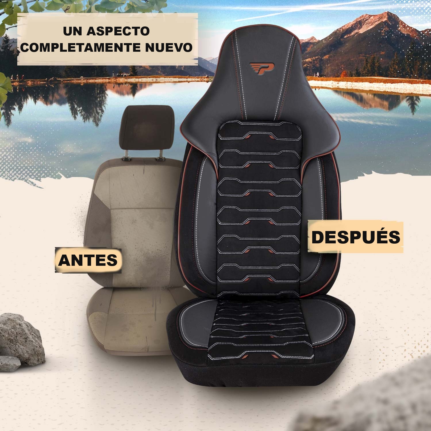 Antes y después de colocar las fundas de asiento Beirut