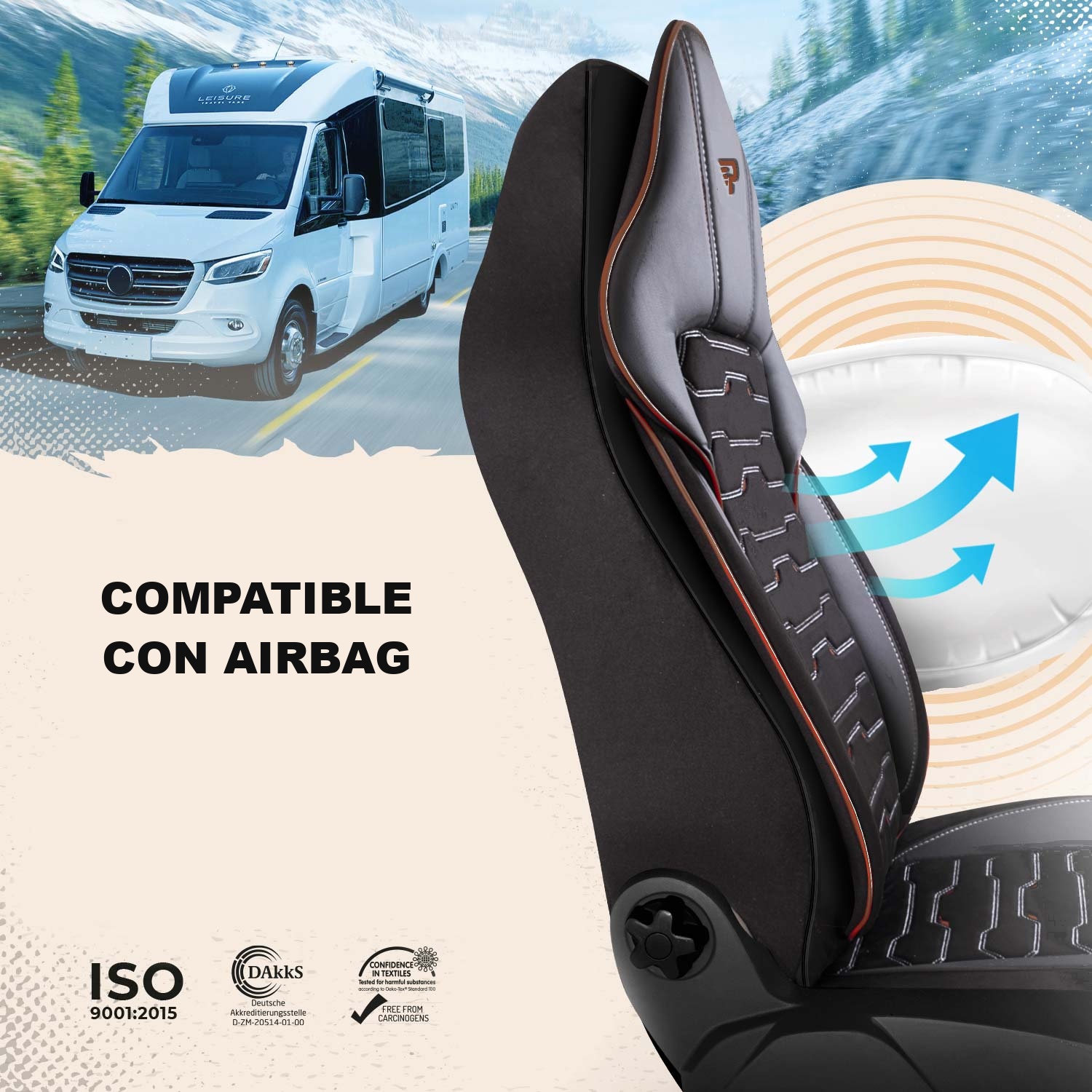 Fundas de asiento Beirut compatibles con asientos con airbags laterales