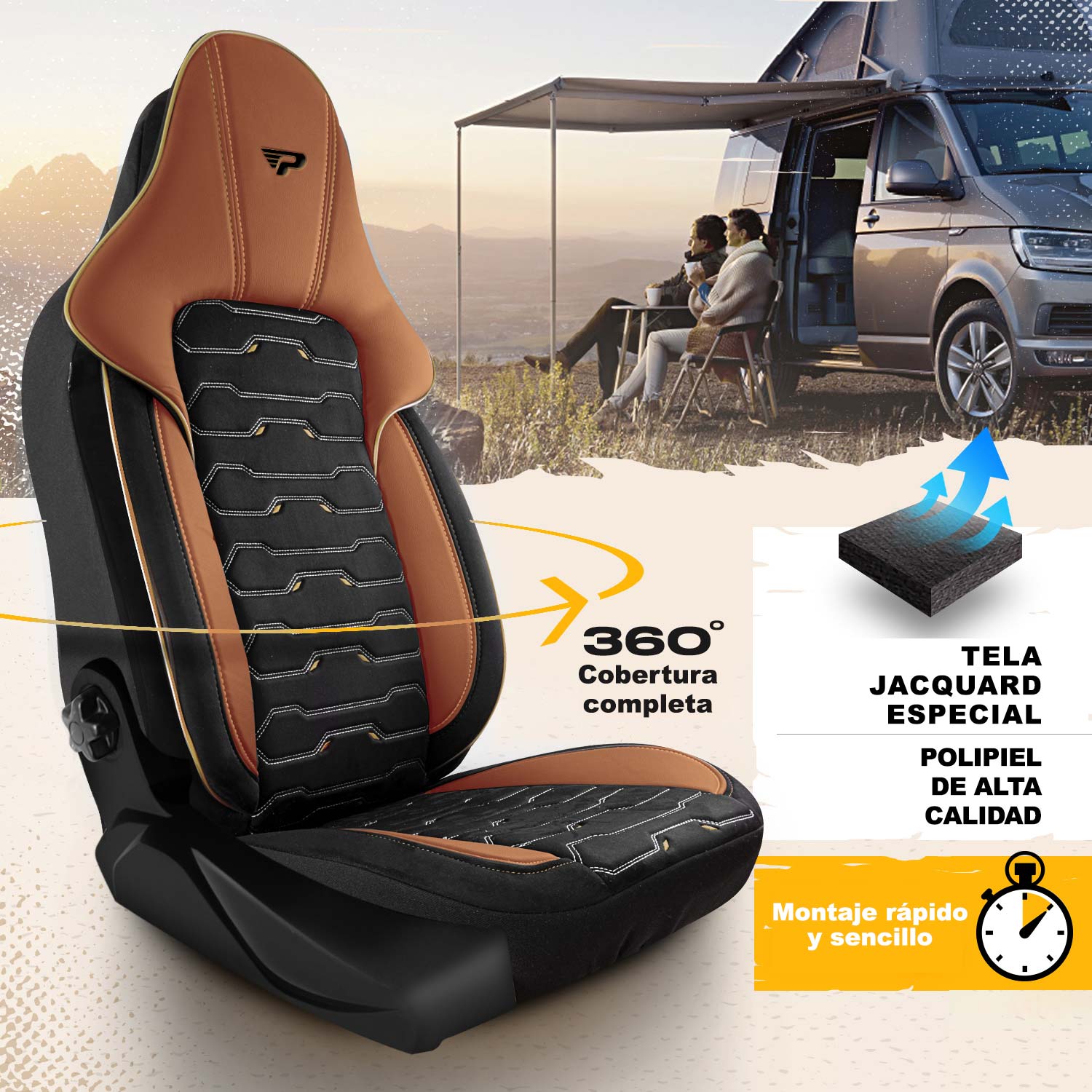 Material de las fundas de asiento Beirut - tela jacquard y polipiel