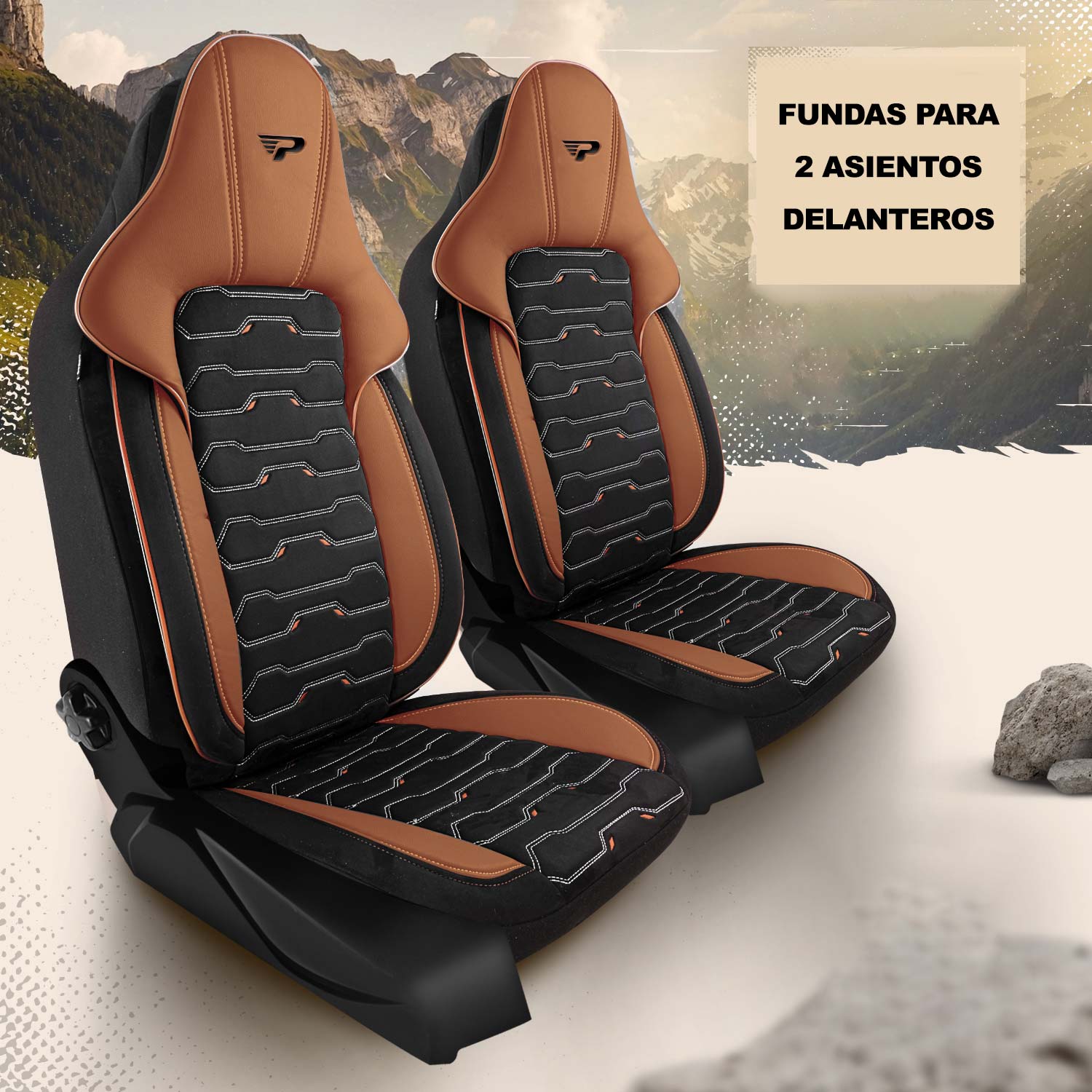 Fundas de asiento Beirut para 2 asientos delanteros en acabado negro-marrón