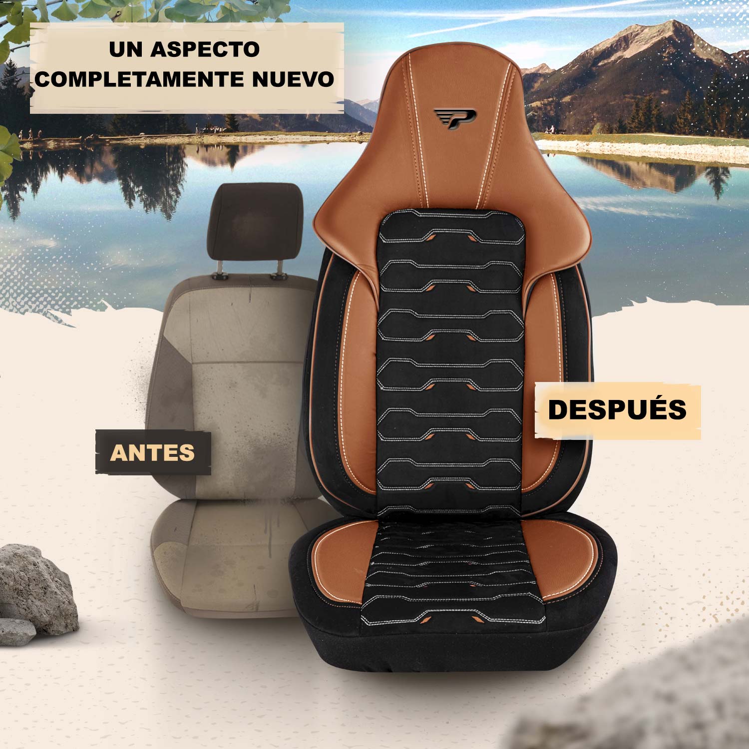 Antes y después de colocar las fundas de asiento Beirut