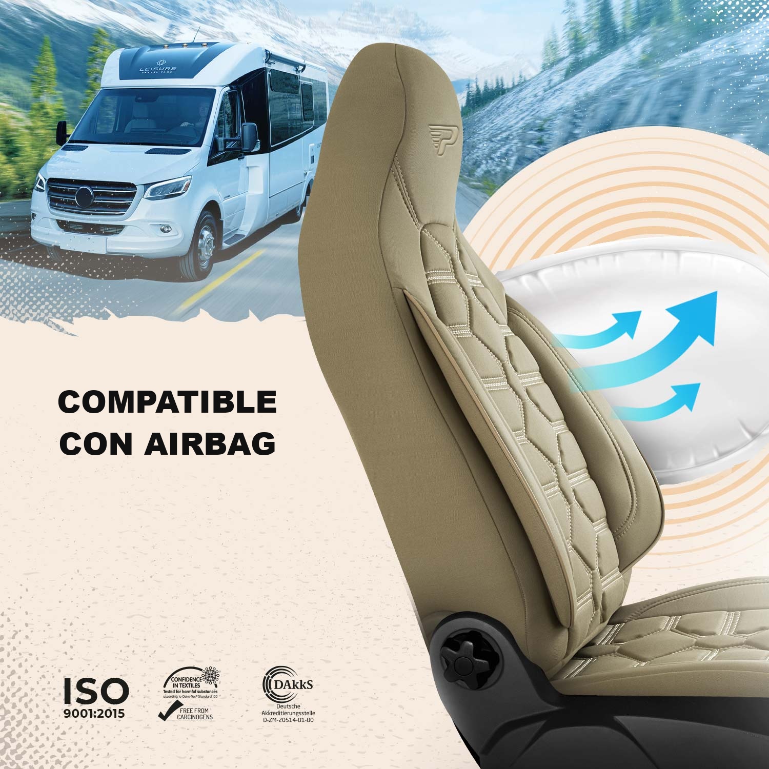 Fundas de asiento Boston compatibles con asientos con airbags laterales