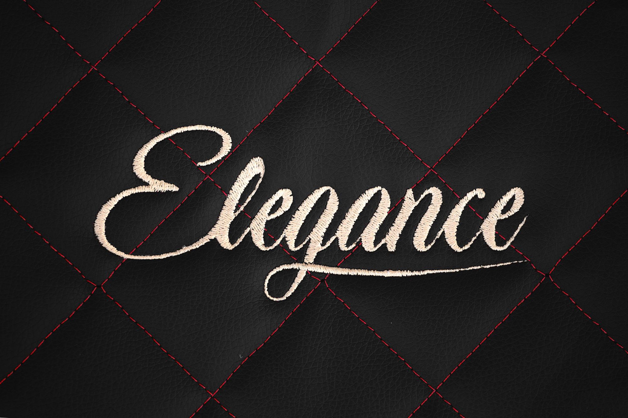 Detalle del bordado Elegance: Negro y rojo